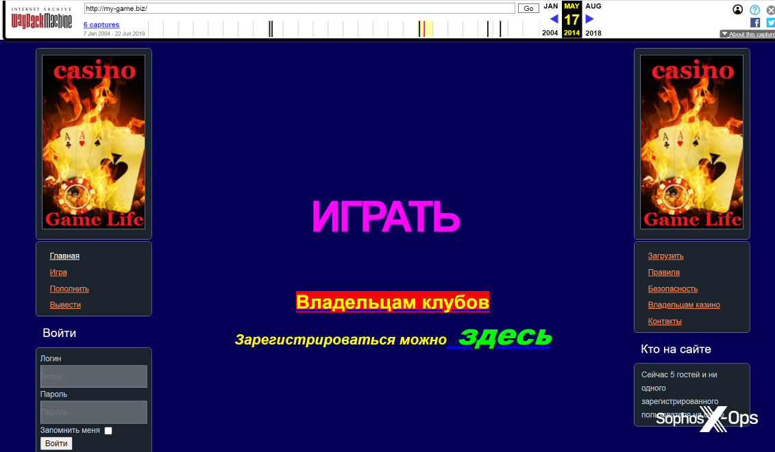 The my-game website as it appeared in 2014, a Russian-language gambling site called "Casino Game Life"