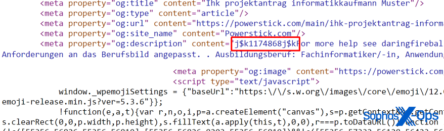 The "place marker" string appears in the OpenGraph metadata SEO headers of a Gootkit/Gootloader-modified web page