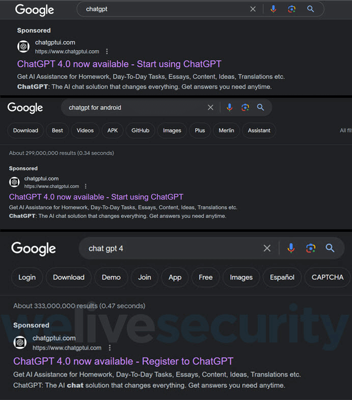 Figure 2. Fake ChatGPT sites appearing in ads Figure 2. Fake ChatGPT sites appearing in ads