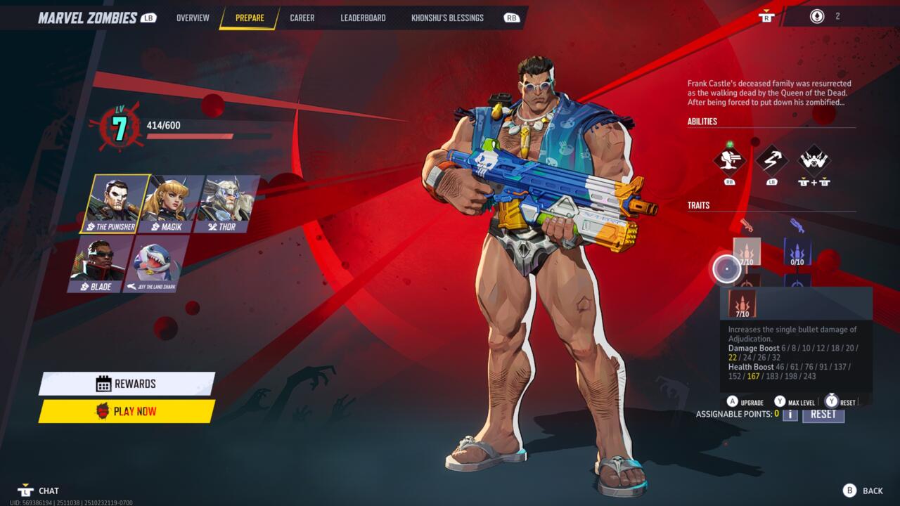 Leveling up in Marvel Zombies earns you skill points to power up your characters for your next run.