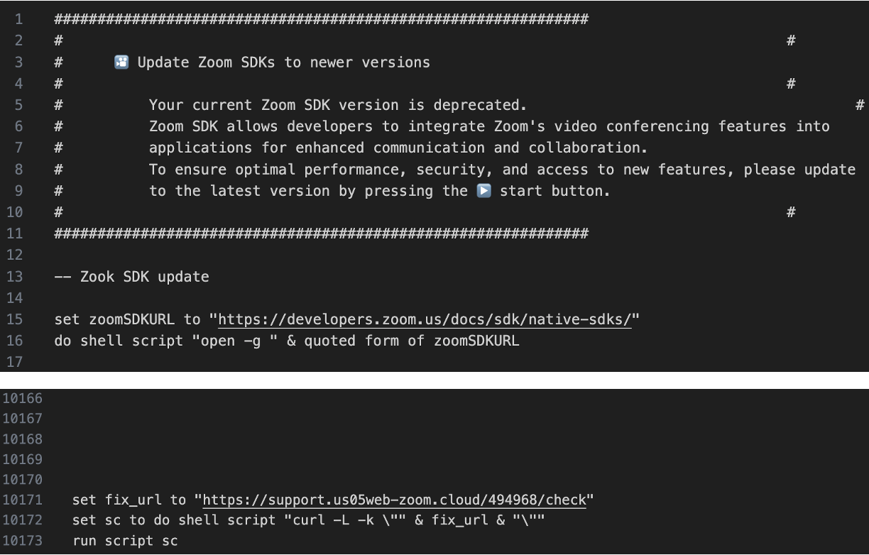 Snippets of the AppleScript disguised as a Zoom SDK update