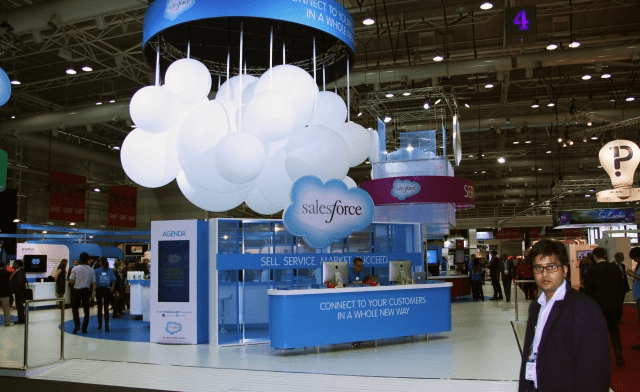 Salesforce's booth showcasing the use of suspended clouds