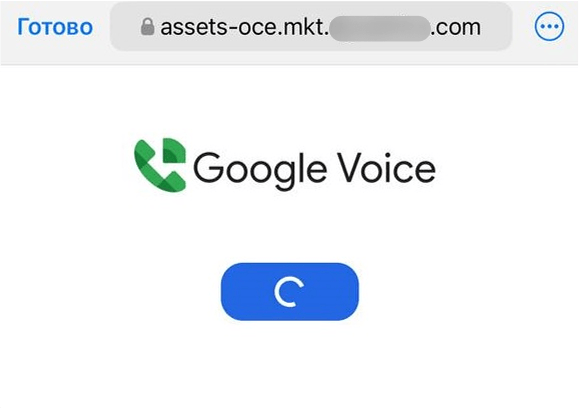 Landing page that opens when clicking the link in the phishing email